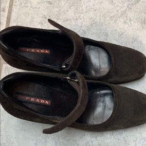 Prada brown suede wedge SZ 7